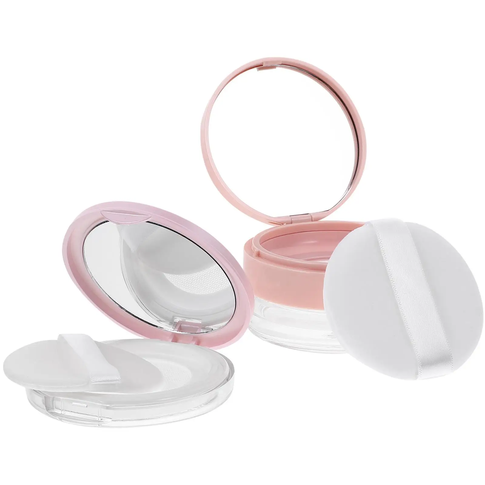 

2pcs Loose Powder Containers 20g Powder Box Mirror Net Mini Compact Coral Puff Travel Makeup Foundation