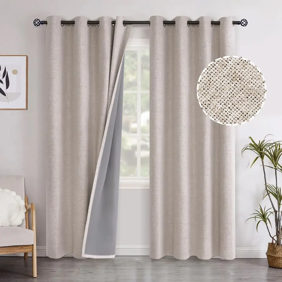 

Beige Linen Blackout Curtains 84 Inch Length for Living Room, Thermal Insulated Winter Drapes with Grommet Room Darkening Thick