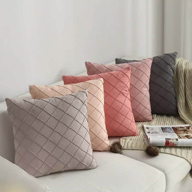 Nordic Suede Plaid Car Cushion Sofa Headrest Pillow Case Office Cushion Cover for Sofa Bedside Living Room Decorations Cojines