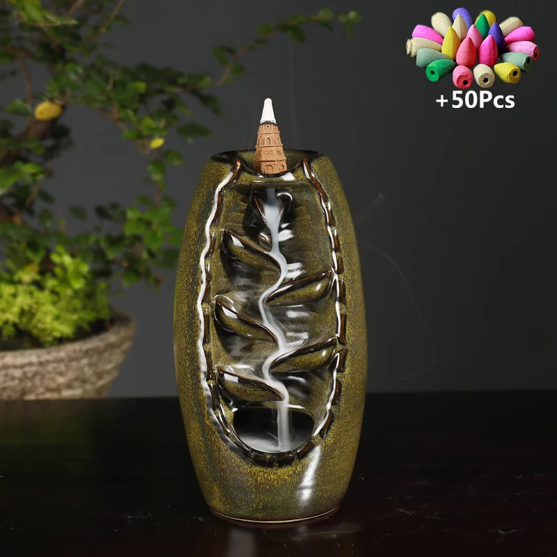 Matcha Color Green Censer Waterfall Incense Ceramic Holder Backflow Fountain