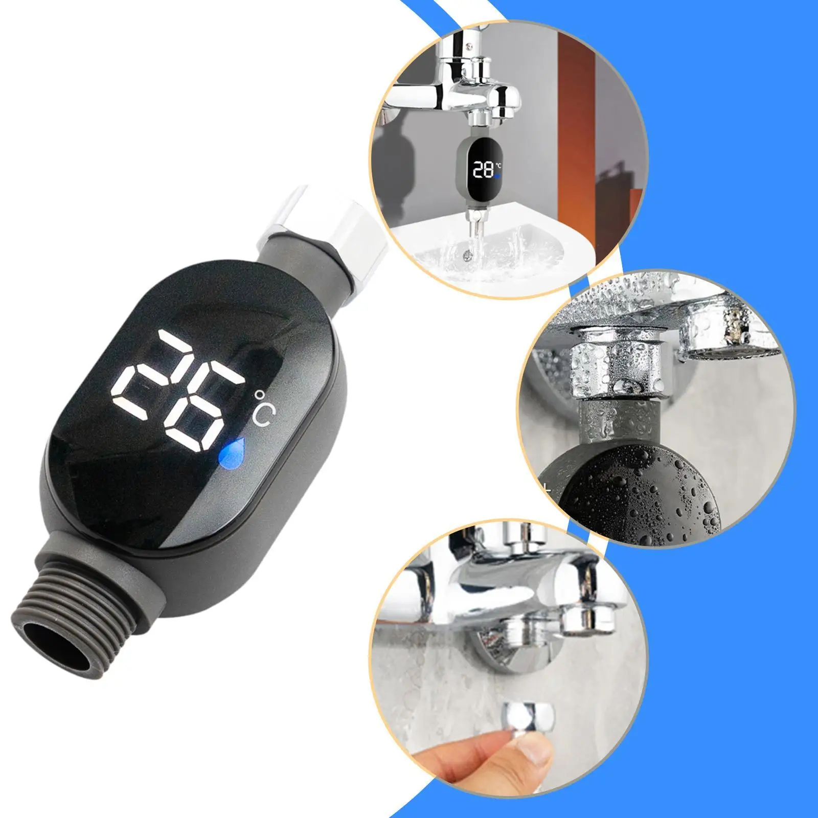 

Термометр для душа для домашнего использования, универсальный кран в реальном времени, индикатор температуры, измеритель температуры воды, светодиодный цифровой дисплей