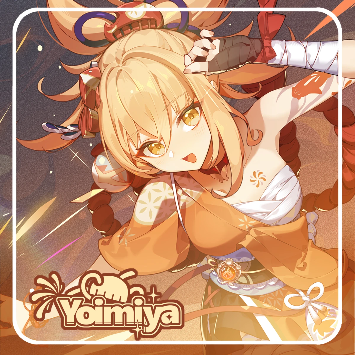 Genshin-postal de impacto Yoimiya, billete láser, Cosplay, papel de colores, insignia de doble Flash, accesorios, regalo ornamental
