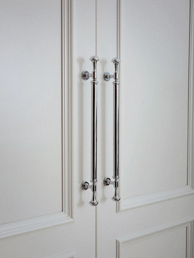 Furniture Nordic Silver Light Solid Brass Wardrobe Door Handle Shoe Cabinet Electroplated Long Handles For Cabinets And Drawers