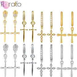 High Quality 925 Sterling Silver Needle Metal diamond arrow Pendant Hoop Earrings for Women Charm Sword Earring Vintage Jewelry