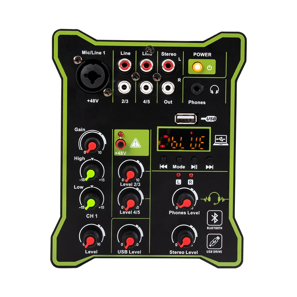 Mini 5 Channel Mixer DSP Bluetooth USB Computer Playback Recording DJ Multifunctional Portable Mixing Console