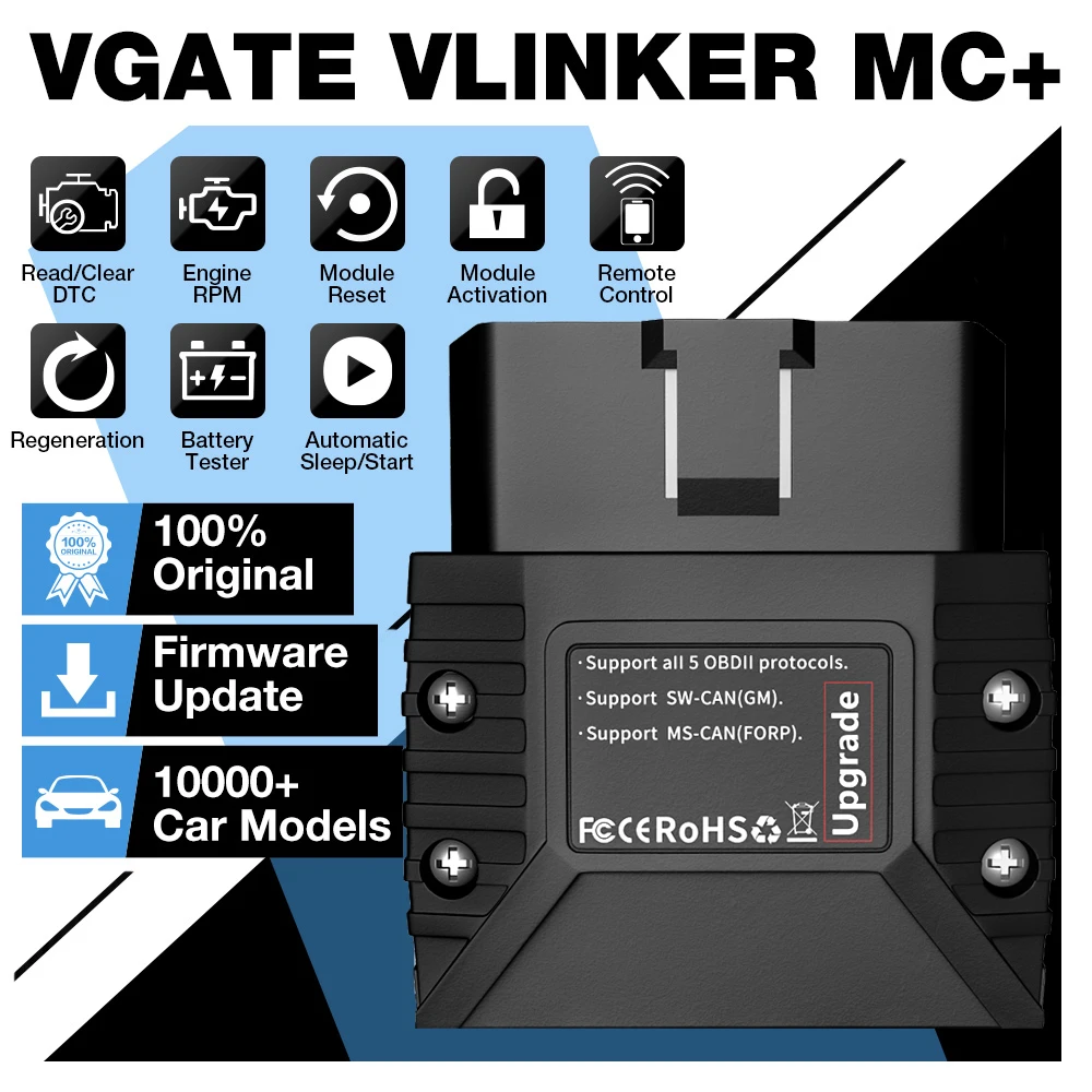 Vgate VLinker MC+ Bluetooth 4.0 ELM327 V2.2 OBD2 Scanner BLE OBD 2 Auto Car Diagnostic Tools For BimmerCode FORScan ELM 327