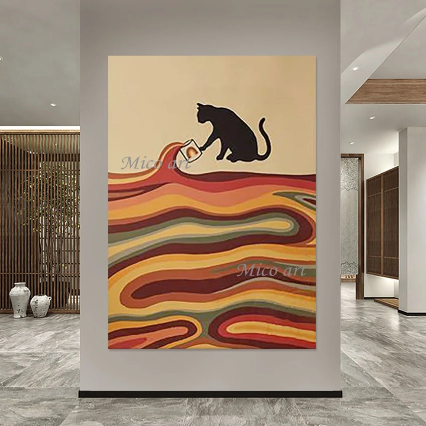 Cat Textured Cartoon Art Paintings Abstract Baby Room Decor Background Wall Paintings Artwork No Framed Canvas Animal Picture