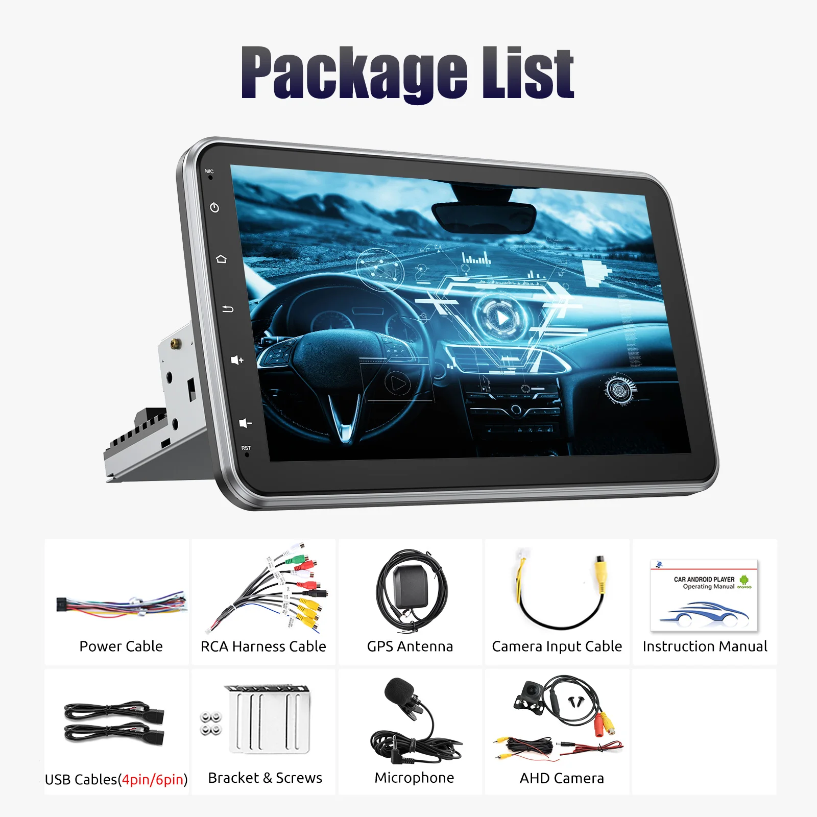 ESSGOO 10.1 "Universele drijvende scherm autoradio 1Din roterende multimediaspeler 4GB 64GB Carplay Android auto autoradio GPS