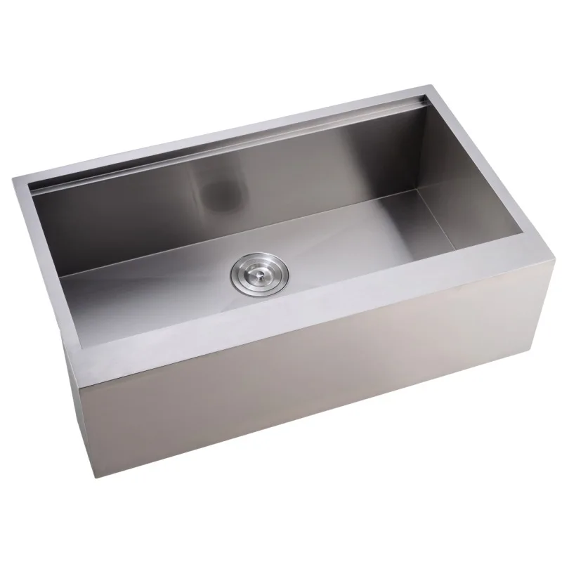 حوض غسيل المطبخ، سميك 304 فتحة واحدة كبيرة، مكبر ومعمق، مصقول يدويًا، ستانلس ستيل