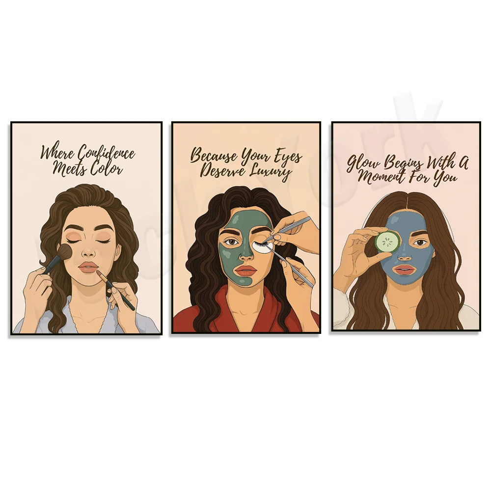 Self care poster, spa, makeup and skin care illustration, beautician wall decor for medical spa center, aesthetic art