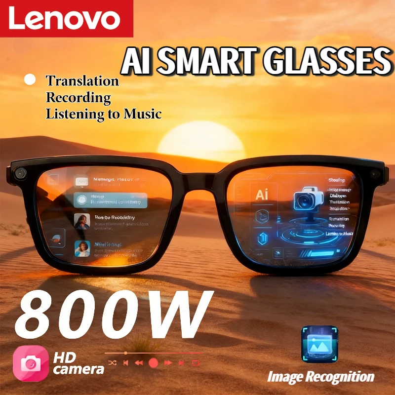 

Lenovo 2026 New AI Smart Glasses 8MP HD Camera 4K Shooting Image Conversation Translation Listening To Music Smart Glasses