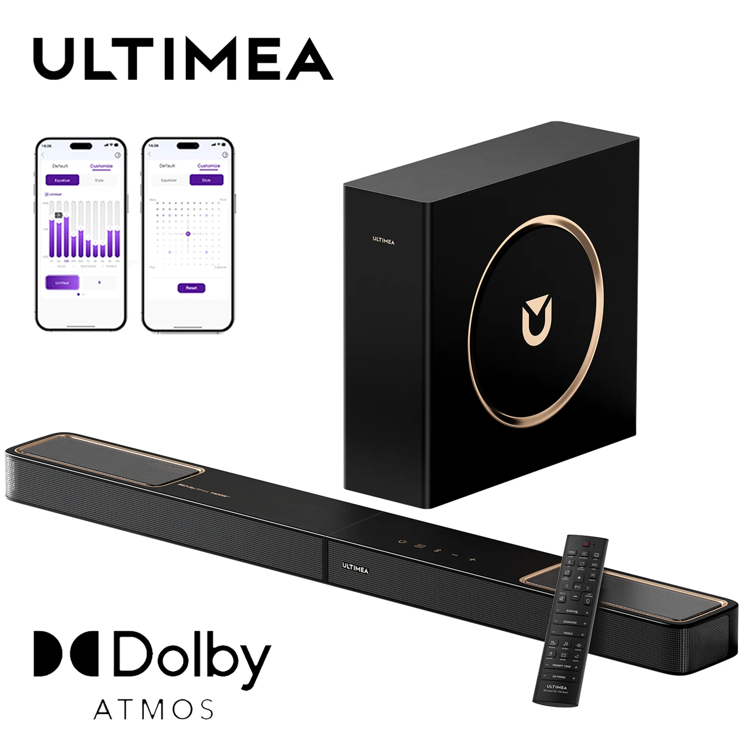 

ULTIMEA 3.1.2ch Sound Bar with Dolby Atmos, Surround Sound System for TV with 5.25 inch Subwoofer, Sound Bar for Smart TV