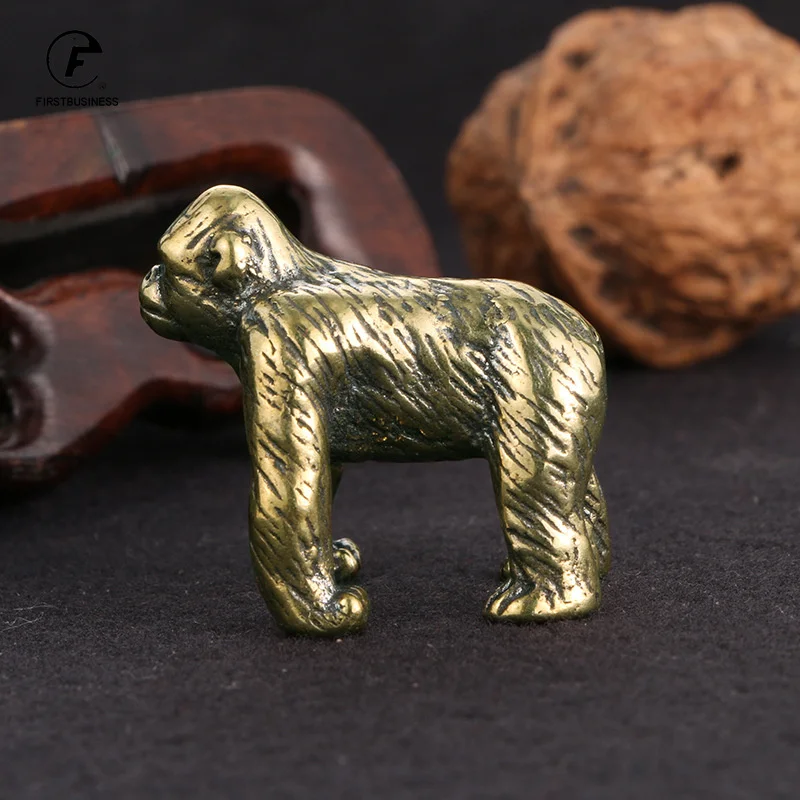 Solid Brass Gorilla Small Statue Office Desk Ornament Decoration Crafts Collection Animal Orangutan Figurine Miniature Toy Gifts