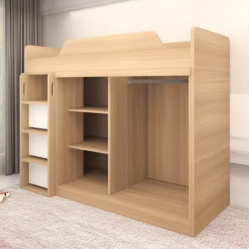 Simple Small Apartment Half Wardrobe Combined Bed Multi-functional Storage Bed Single Children's Bed