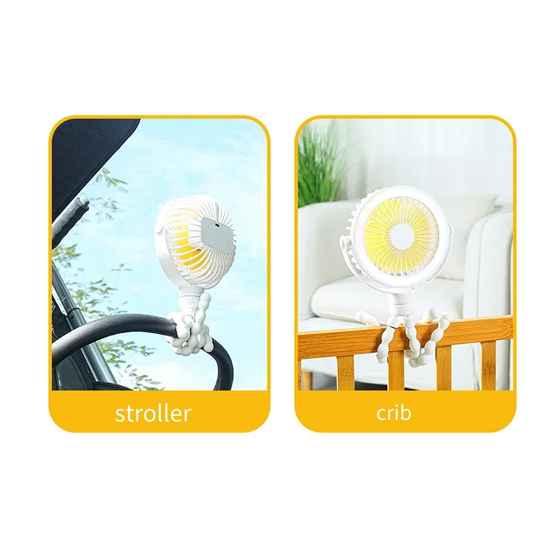 مروحة عربة أطفال ثابتة ومحمولة وقابلة لإعادة الشحن ومشبك على ضوء ليلي على الأخطبوط ومروحة محمولة شخصية صغيرة محمولة باليد