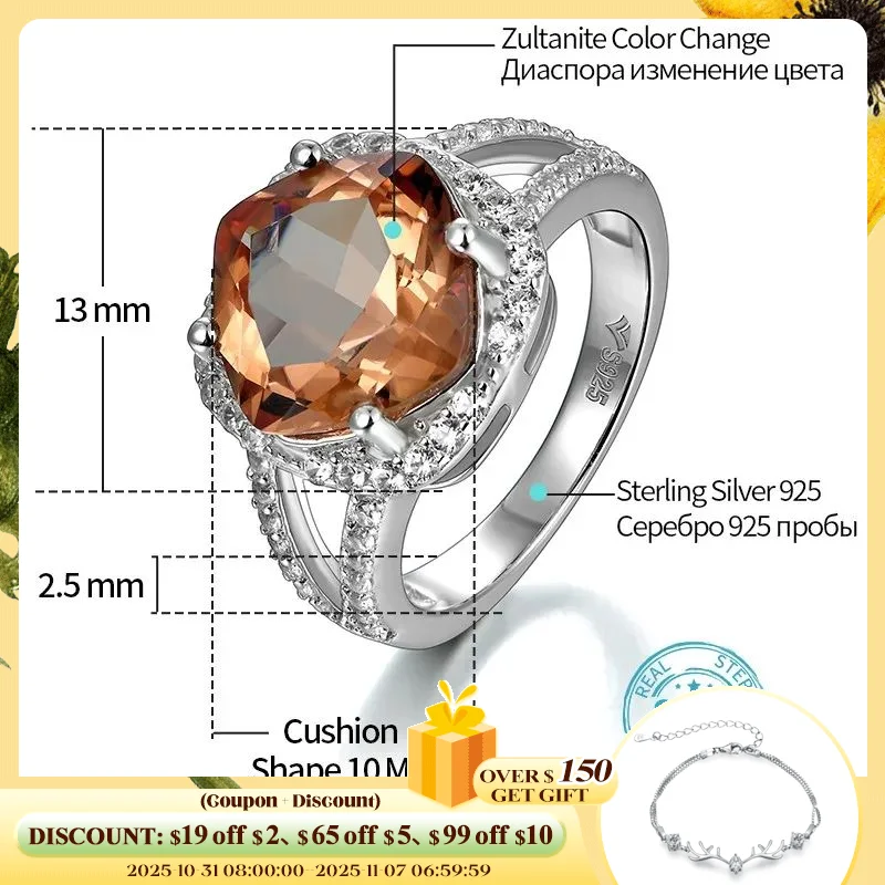 

Женское кольцо из серебра 925 пробы с зултанитом, обручальное кольцо с драгоценным камнем 6,5 карат