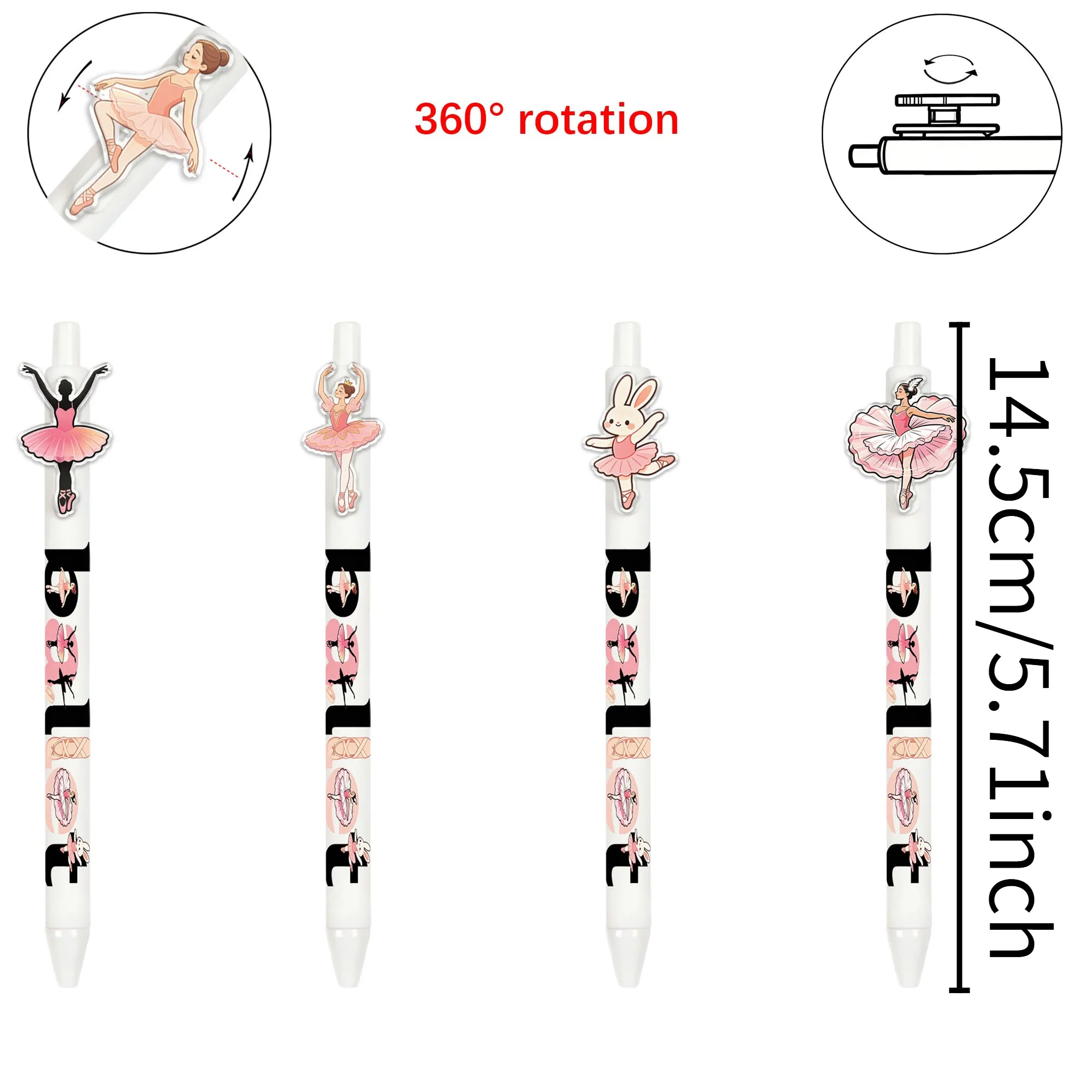 6 pieces of ballet girl ballpoint pens. Creative signature pens. Random patterned white gift pens.
