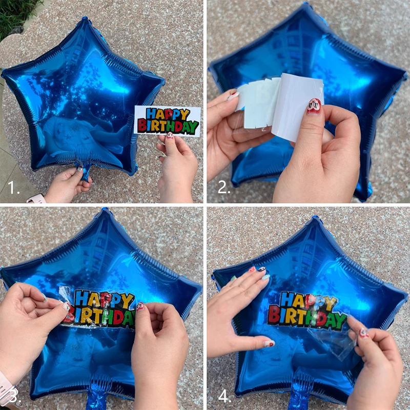 Es ist ein Spielzeug-Set mit der Geschichte „Inspired Story“ in Blau, Rot, Gelb und Grün mit Kuh-, Wolken- und Ballonmotiven für Geburtstags- und Babyparty-Dekorationen im Cartoon-Stil – Detail 1