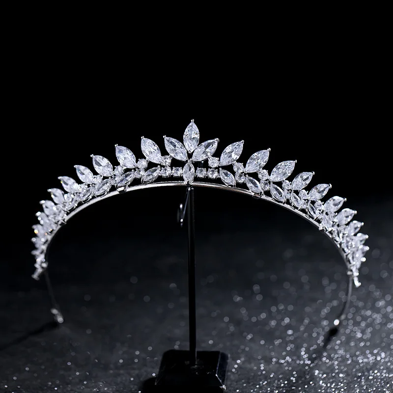 Korean Simple Drop Cubic Zirconia  Bride Wedding Crown Wedding Hair Accessories Birthday Princess Tiara HT19032