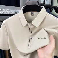 Polo de manga corta con estampado de letras para hombre de marca de alta gama, camiseta informal transpirable y fresca para negocios, novedad de verano 2025, camiseta con solapa