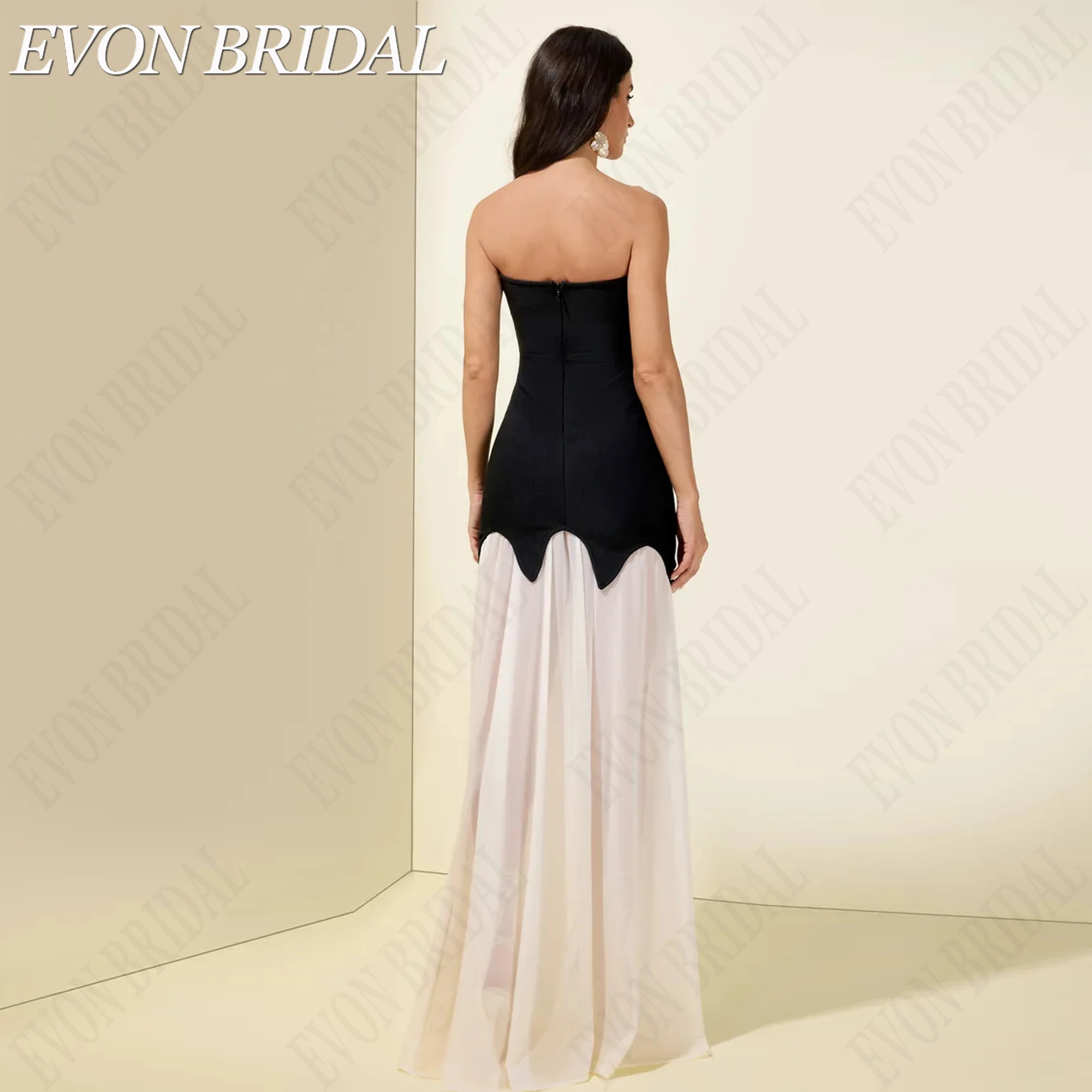 EVON BRIDAL Soft Satin Backless Prom Dresses Customized Conrtast Color Gala Gowns Strapless Mermaid Sleeveless Vestido Femenino