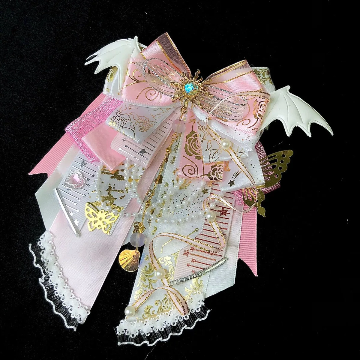 Modna Dziewczyna Lolita Muszka Luksusowa Broszka z Cyrkoniami Anime Podpórka do Koszulki Sukienki Kołnierzyka Kwiat Ręcznie Robione Akcesoria