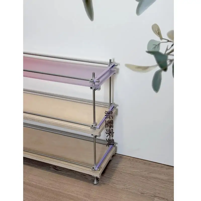 Medieval birch multi-layer baffle shelf floor-to-ceiling optical axis marine panel display rack color acrylic bookshelf