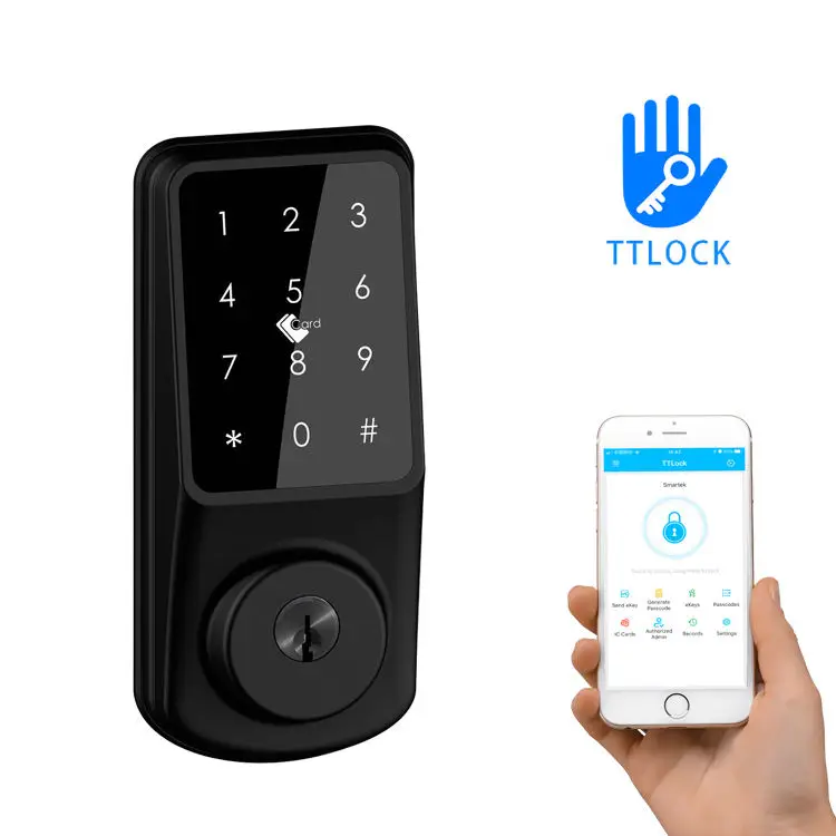 투야 와이파이 야외 문짝 TTLock 앱 터치패드 전자 키리스 엔트리 락, 리모컨 데드볼트 스마트 락