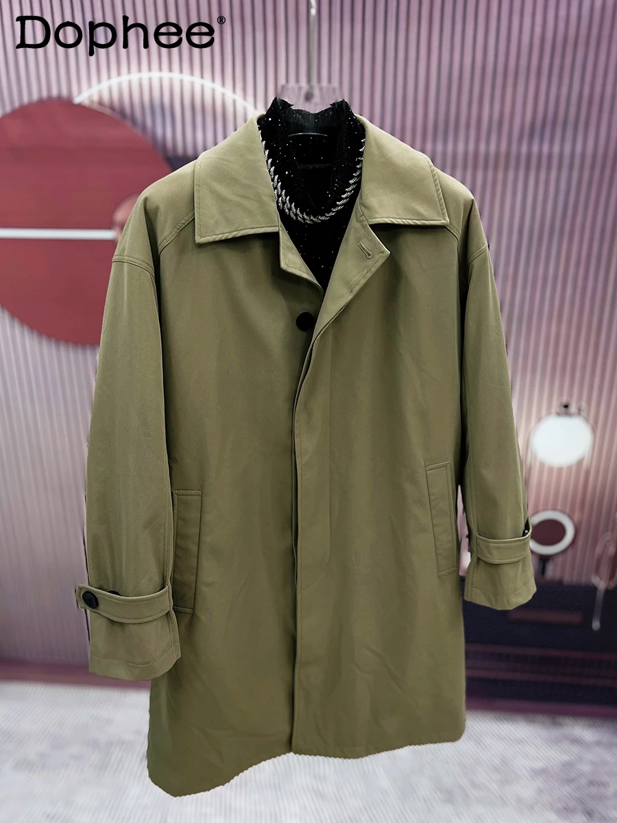 

Fashion Retro New Casual Long Sleeve Chic Trench Coats Men's 2024 Autumn Winter Loose Solid Color Medium Long Lapel Trendy Coats