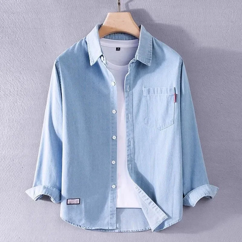 

Washed Light-colored Denim Long-sleeved Shirt Men's Autumn American Retro Workwear Casual Early Autumn Jacket