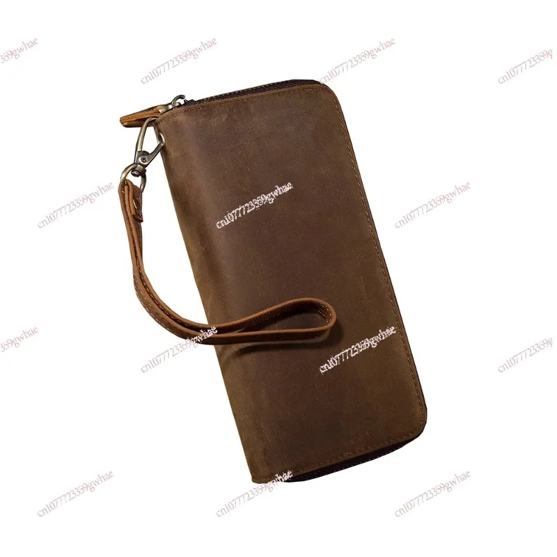 

Original leather long double zipper wallet multi-card cowhide retro clutch bag