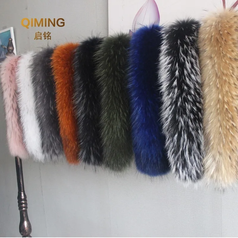 100% Real Fur Collar Luxery Scarf Natural Raccoon Fur Scarf Women Genuine Fur Collar Scarves Large Scarf Fur Shawl Male Jacket