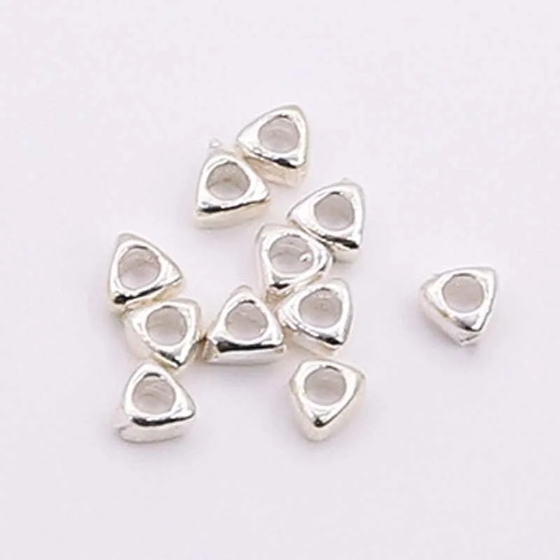 Genuine Real Pure Solid 925 Sterling Silver Beads 18k Gold Triangular Spacers Loose Bead DIY Jewelry Making Findings