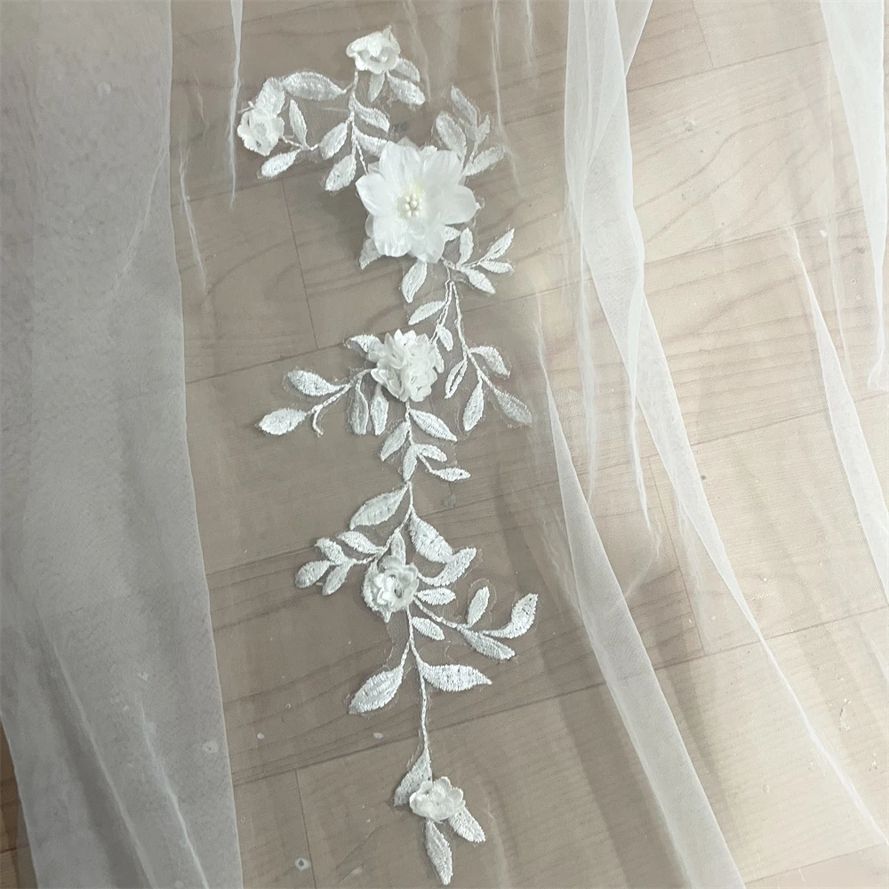 Voile de mariée Long, en dentelle florale, ivoire, élégant, personnalisé, avec peigne, pour mariée