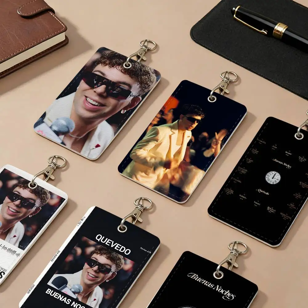 New Album Buenas Noches Quevedo PU Leather Card Holders Anti-lost Protective Cover Cases Campus Access Cards Key Chain