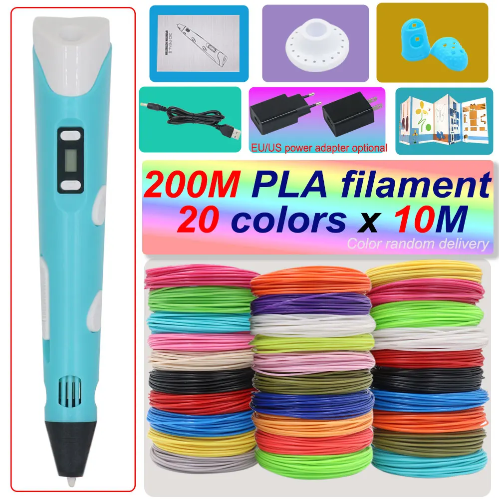 3D Pen For Children 3D Drawing Printing Pen with LCD Screen With PLA 1.75mm Filament Toys for Kids Christmas Birthday DIY Gift