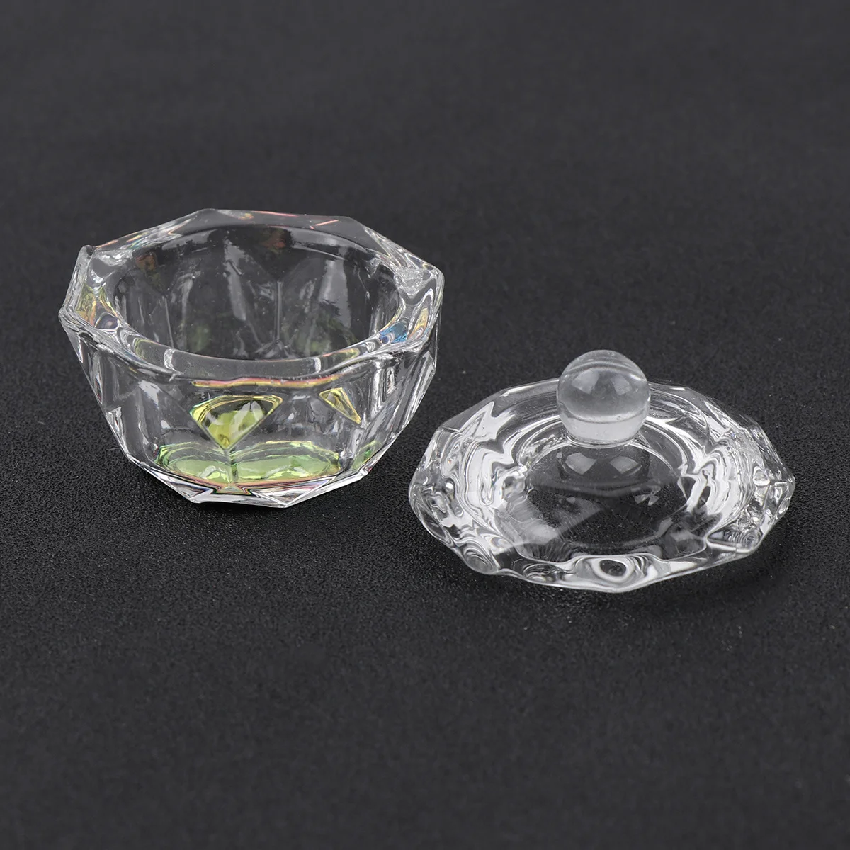 2 pezzi di vetro per unghie tazza di cristallo mini ottagonale piccolo piccolo coperchio di tazza di cristallo miscelatore di polvere liquida acrilica salone di arte del chiodo