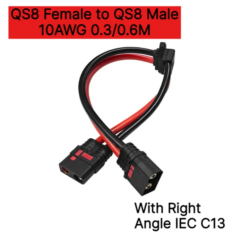 10AWG 0.3M/0.6M Wire QS8 Female To QS8 Male Cable with Right Angle IEC C13 Connector Power Adapter Cord