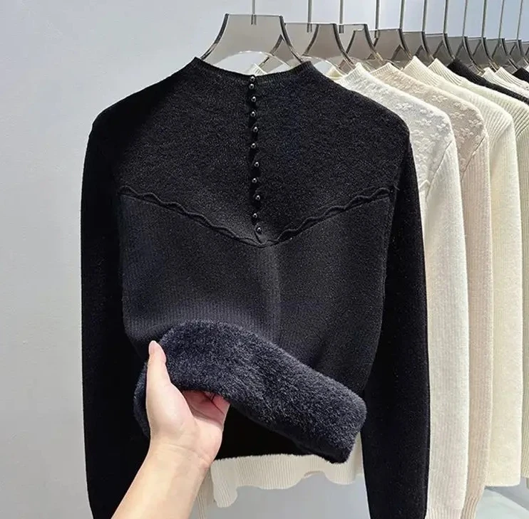 

New Korean Thick Fashion Half High Collar Knitted Sweater for Autumn and Winter