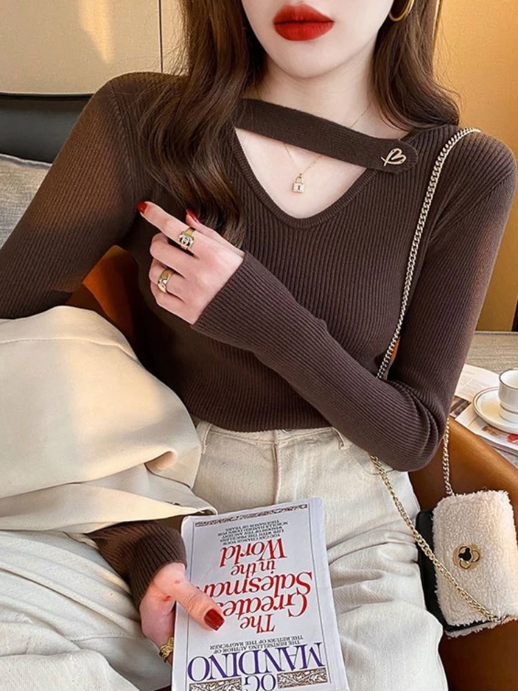 5 Color Sweaters Women Solid Slim Office Lady Japanese Style Spring Autumn Sexy Fashion Long Sleeve Ins Popular Basics Advanced