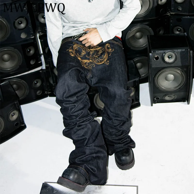 

MWJLPWQ Embroidery Design Folded Denim Trousers Men's High Street Spring Autumn Hiphop Slim Slight Flare Jeans 2026 Chic 14227