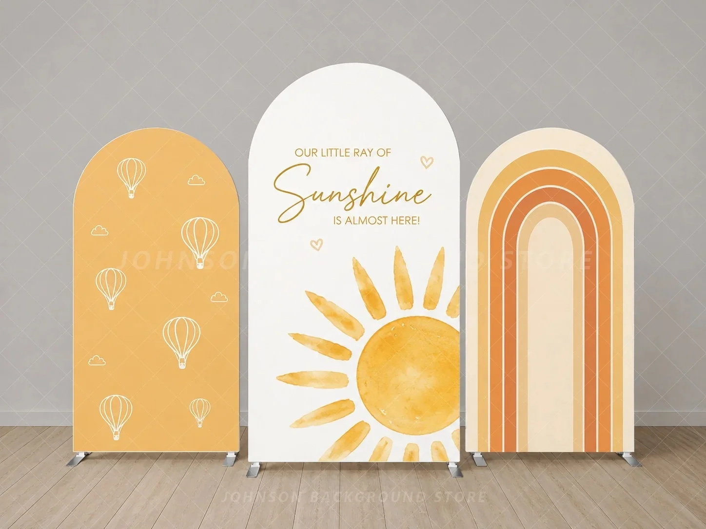 Little Ray of Sunshine Arch Backdrop Cover Set Sun Rainbow Hot Air Balloon Baby Shower Birthday Party Decoration Background