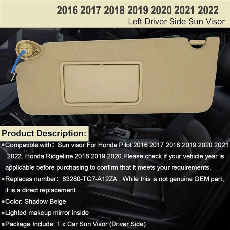 

Sun Visor Sunshade For Honda Pilot Sun Visor 83280-TG7-A12ZA 83280-TG7-A12ZB 83280-TG7-A11ZB Right