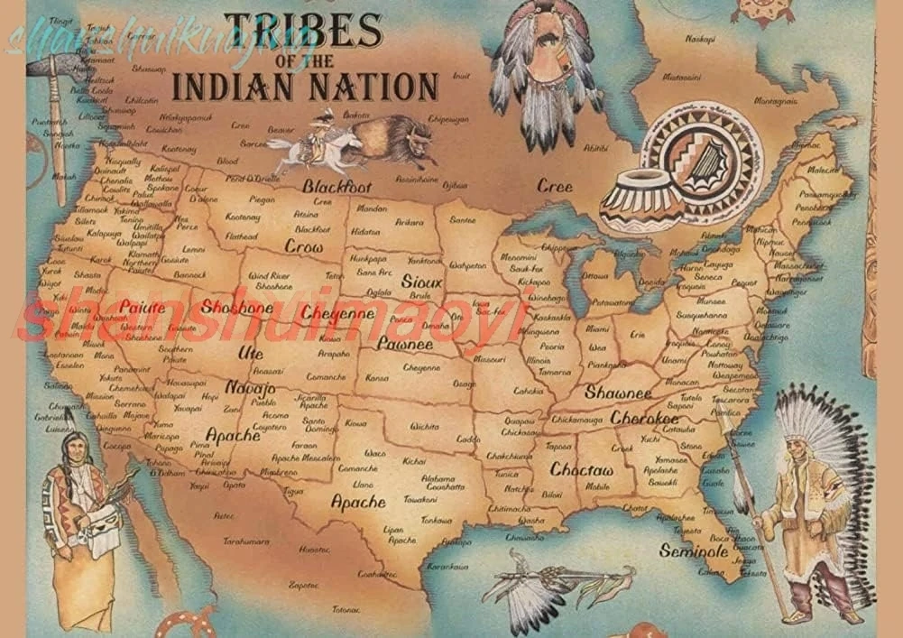 This is A Map of American Native Tribe Nations Metal Tin Sign Poster Wall Plaque Vintage Bathroom Warn Man Cave Bar Kitchen FGDD