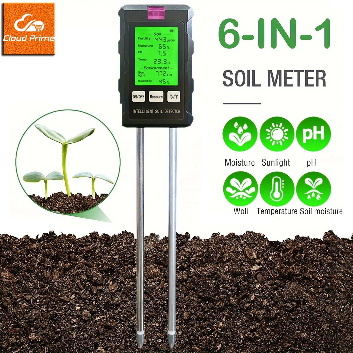 6 in1 Moisture Sunlight PH Meter Temperature Humidity Soil fertility Garden Plants Flowers Moist Tester Soil Moisture Sensor