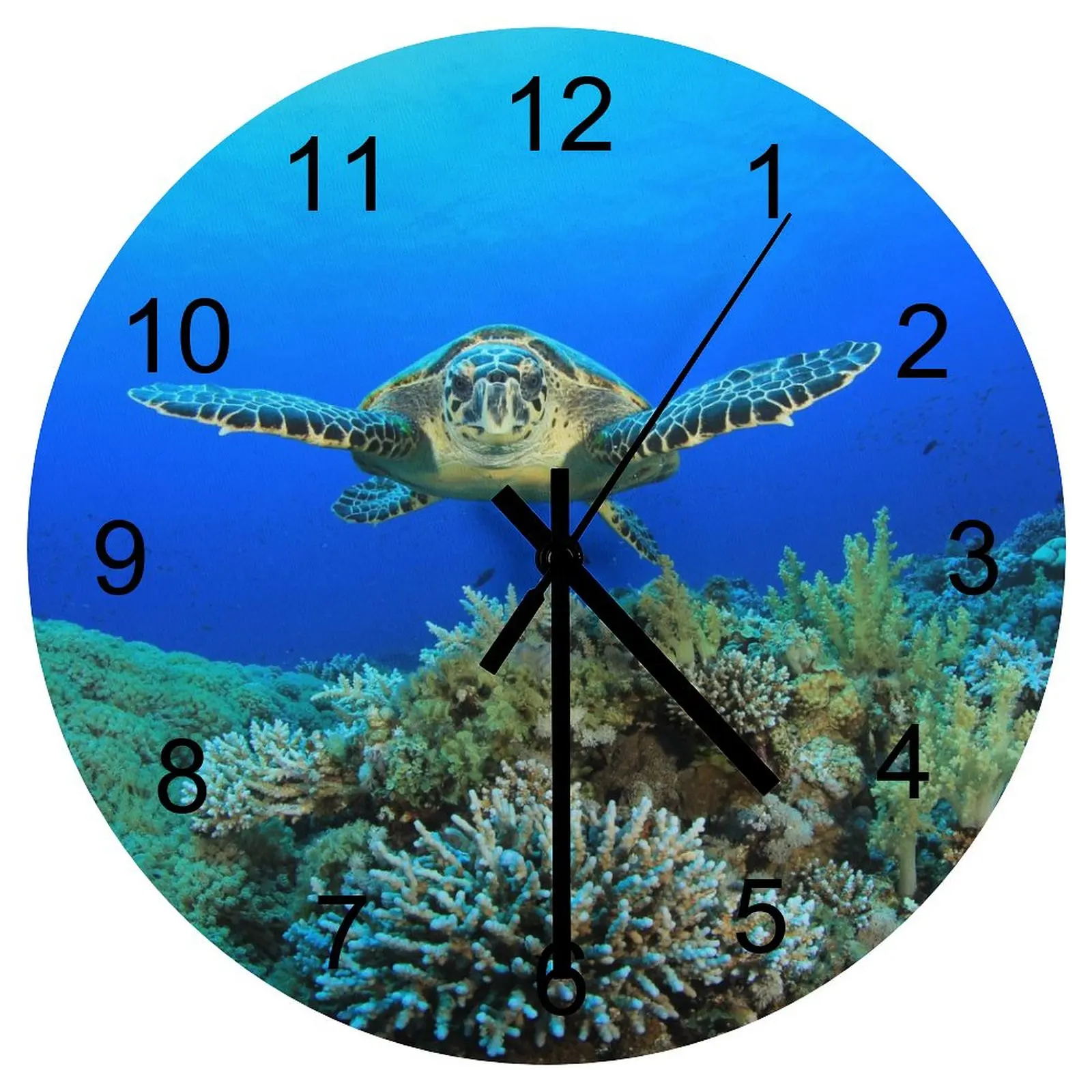 

Indoor Wall Clock Grand underwater world Clocks 12 inch Mute Wooden Round Multicolor Trend Nordic