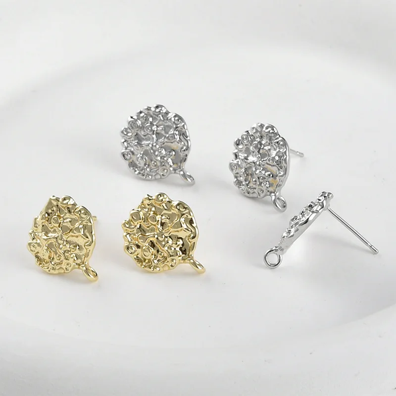 14k Electroplated Real Gold Color Retention Lava Concave Convex Round Stud Earrings DIY Handmade Earrings Material Accessories