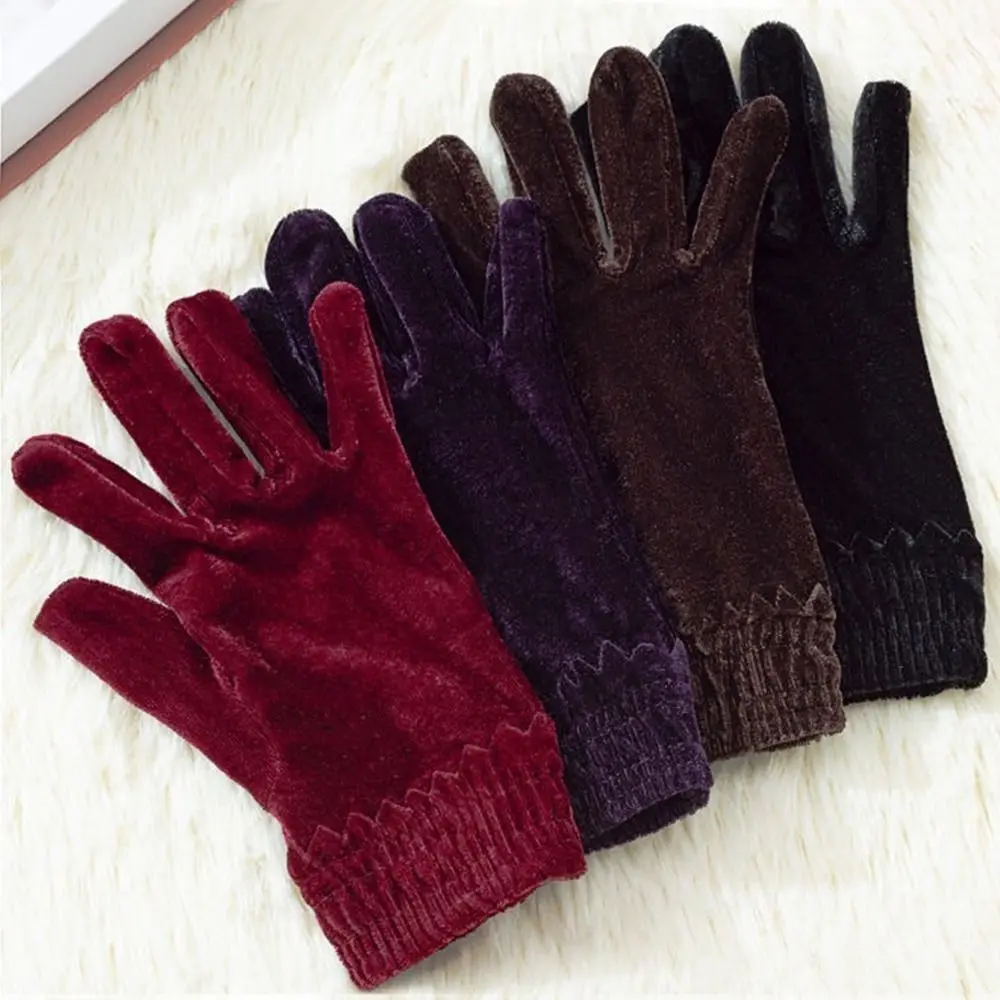 New Thick Velvet Gloves Solid Color Full Finger Mittens Riding Driving Gloves Autumn Winter