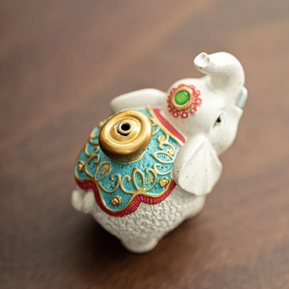 Vintage Cloisonne Style Lucky Elephant Incense Burner Thai Style Sleep Aid Elephant Tabletop Incense Base Desk Decor