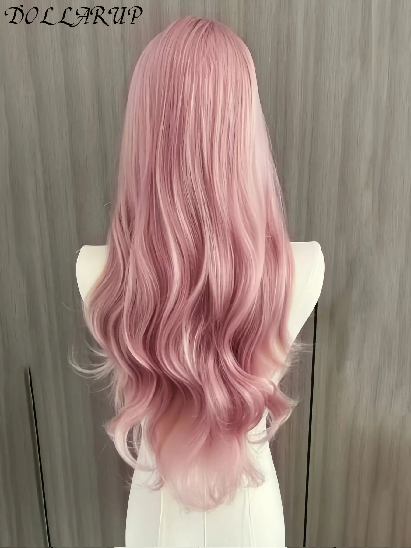 JKL الوردي شعر مستعار طويل متموج بيروكات صناعية الجزء الأوسط شعر مستعار موجة طبيعية مقاومة للحرارة تأثيري شعر مستعار يومي مناسبة للنساء #5